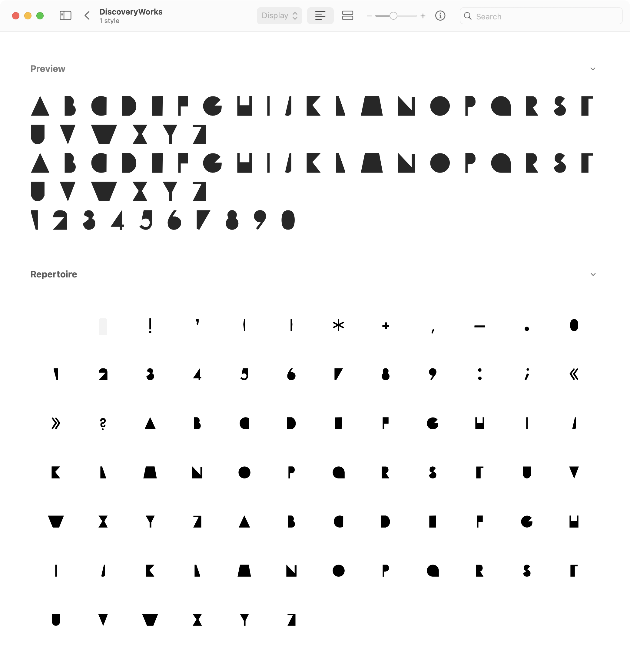 Discovery Works Display Font Preview